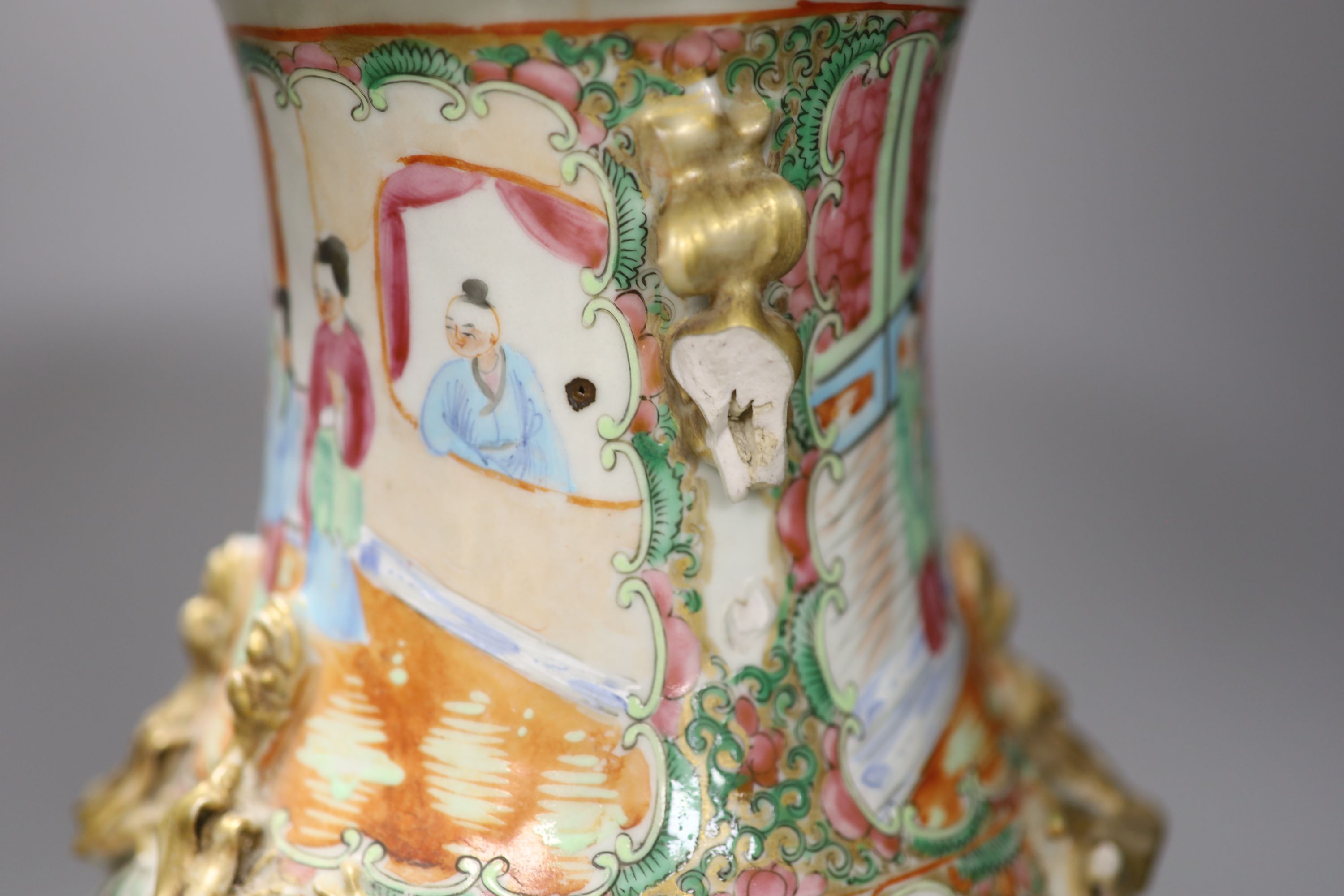 A pair of late 19th century Chinese famille rose vases, height 36cm